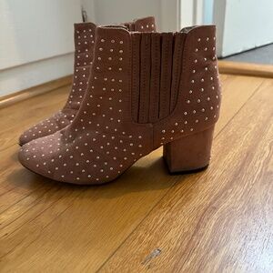 Qupid Pink Suede Boots with Silver Studs